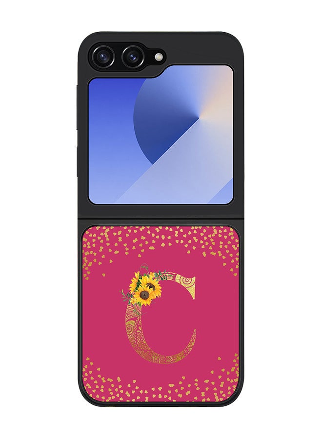 Stylizedd Rugged Black edge case for Samsung Galaxy Z Flip7 FE, Slim fit Case Cover - Custom Monogram Initial Letter Floral Pattern Alphabet - C ( Deep Pink Rose ) - Image 1