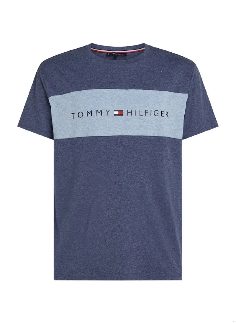 TOMMY HILFIGER Men's TH Original Colour-Blocked Lounge T-Shirt - Cotton, Blue