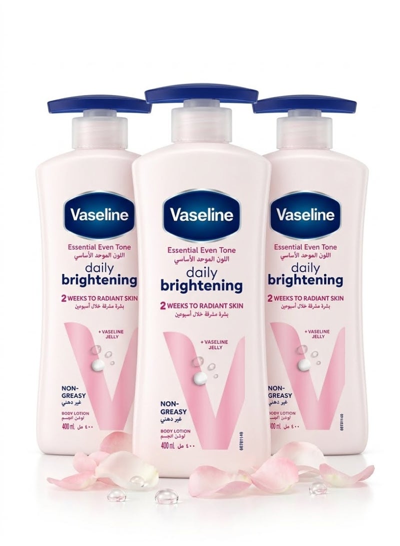 Vaseline [100% Original] 3 Pieces Essential Daily Body Whitening Even Tone Lotion 400ml - Image 1