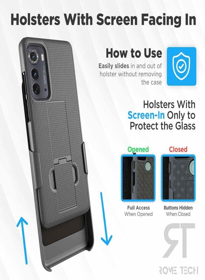 ROME TECH Designed for Motorola Edge (2022) Case with Belt Clip Holster - Kickstand Cover Phone Case - Black - Image 4