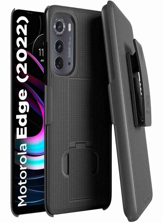 ROME TECH Designed for Motorola Edge (2022) Case with Belt Clip Holster - Kickstand Cover Phone Case - Black - Image 1