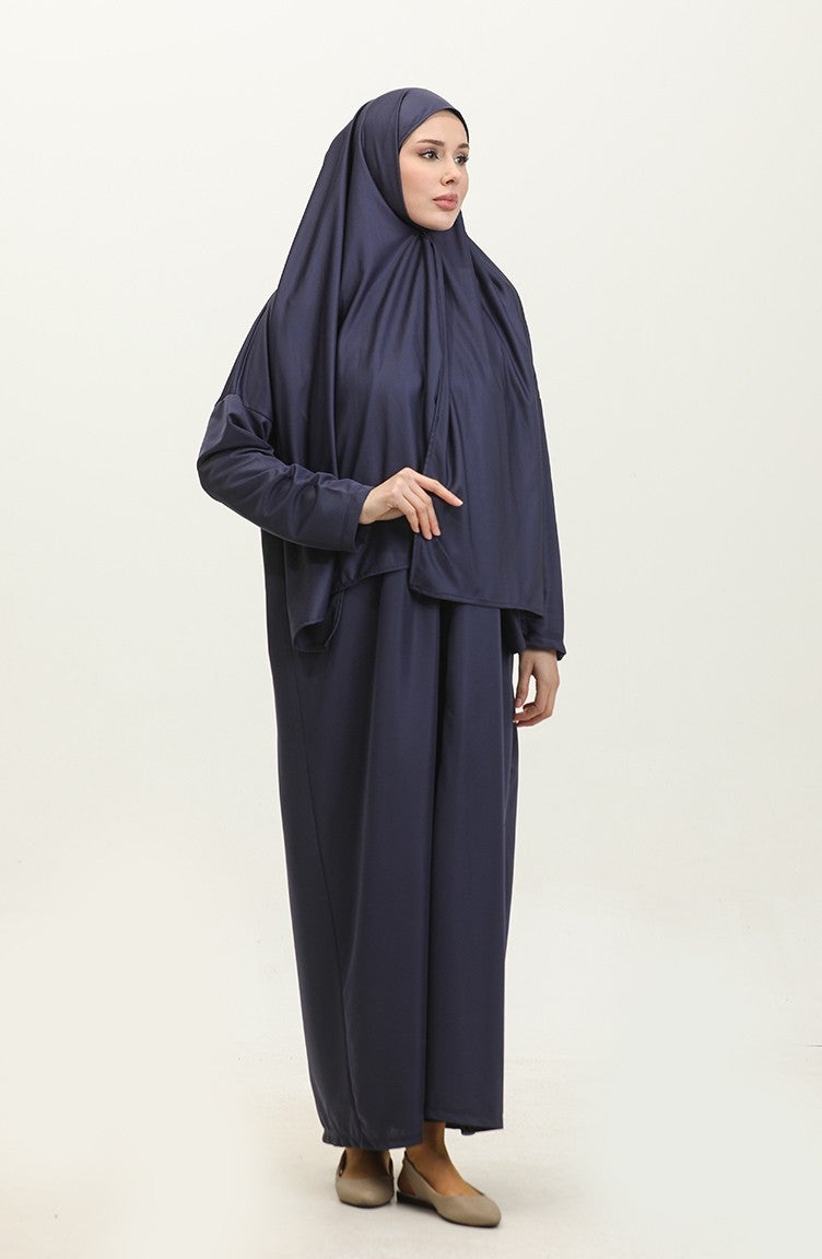 Sefa Merve One Piece Practical Prayer Dress with Headscarf 1980-02 Navy Blue  - Image 5