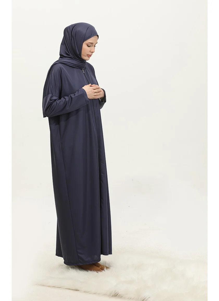 Sefa Merve One Piece Practical Prayer Dress with Headscarf 1980-02 Navy Blue