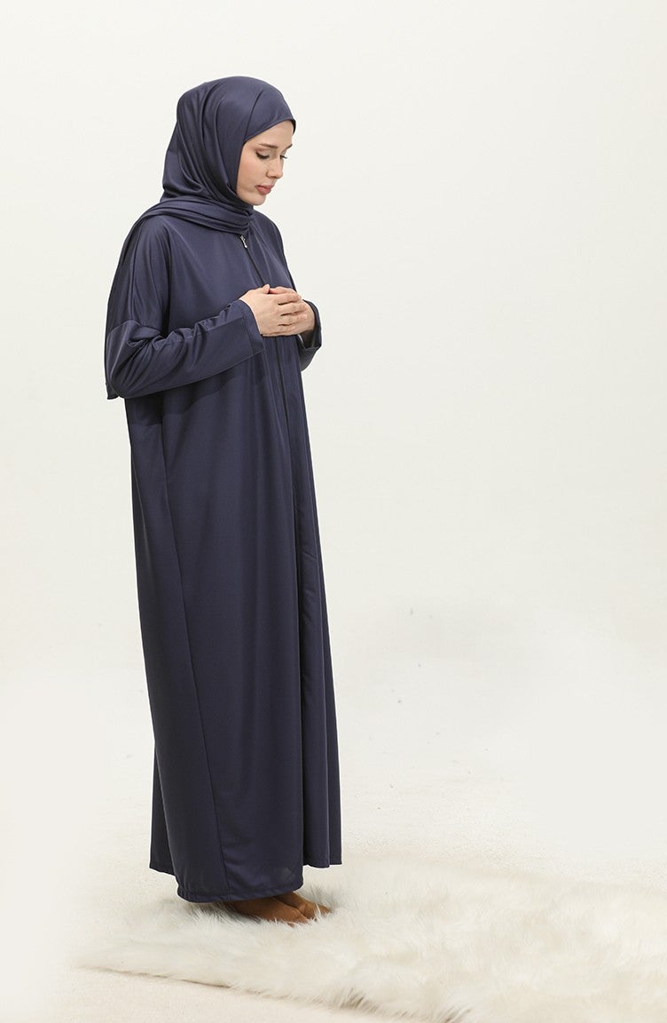Sefa Merve One Piece Practical Prayer Dress with Headscarf 1980-02 Navy Blue  - Image 2