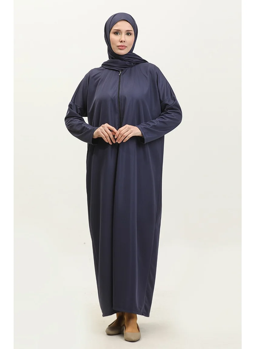 Sefa Merve One Piece Practical Prayer Dress with Headscarf 1980-02 Navy Blue