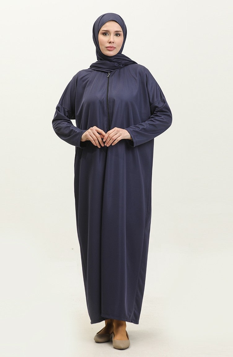 Sefa Merve One Piece Practical Prayer Dress with Headscarf 1980-02 Navy Blue  - Image 1