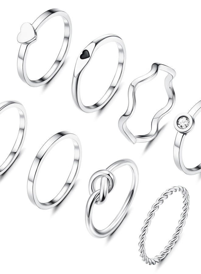 Yadoca 8pcs 2MM Stainless Steel Rings for Women Men 14K Gold Plated Stacking Rings Fashion Simple Plain Knuckle Stacking Midi Thumb Dainty Thin Heart Knot Stackable Statement Band Rings Set Size 5-11 - Image 1