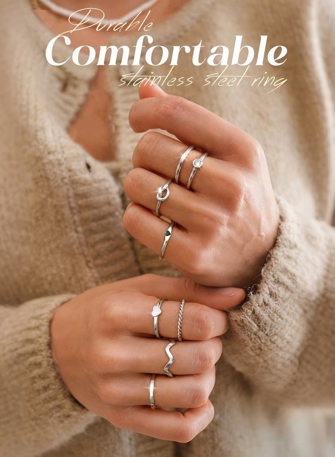 Yadoca 8pcs 2MM Stainless Steel Rings for Women Men 14K Gold Plated Stacking Rings Fashion Simple Plain Knuckle Stacking Midi Thumb Dainty Thin Heart Knot Stackable Statement Band Rings Set Size 5-11 - Image 4