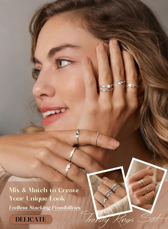 Yadoca 8pcs 2MM Stainless Steel Rings for Women Men 14K Gold Plated Stacking Rings Fashion Simple Plain Knuckle Stacking Midi Thumb Dainty Thin Heart Knot Stackable Statement Band Rings Set Size 5-11 - Image 5