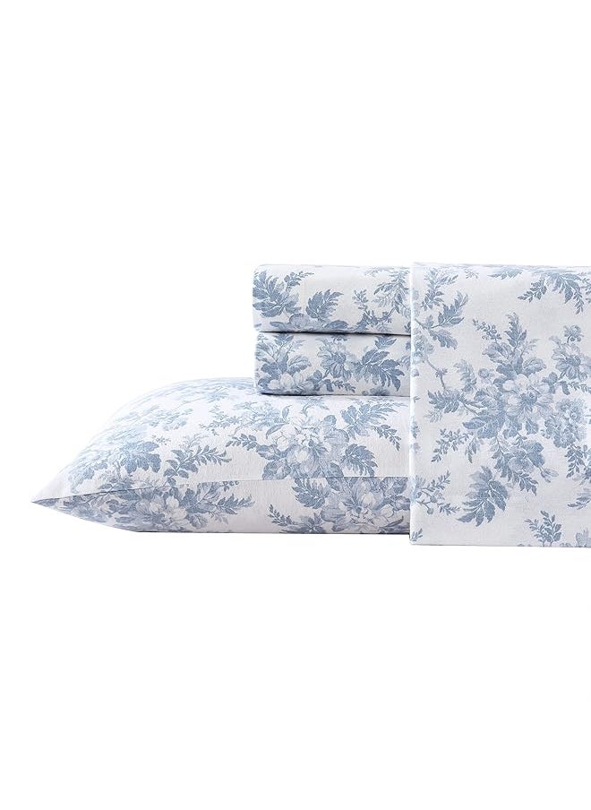 LAURA ASHLEY - Twin Sheet Set Cotton Flannel Bedding Brushed For Extra Softness And Comfort Vanessa Blue Twin - Image 1