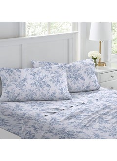 Twin Sheet Set Cotton Flannel Bedding Brushed For Extra Softness And Comfort Vanessa Blue Twin