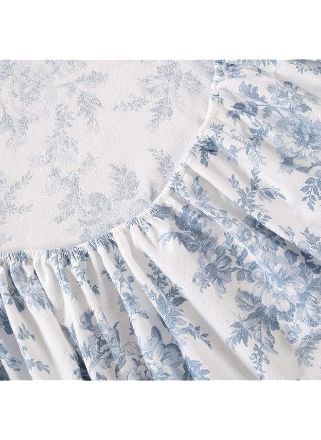 LAURA ASHLEY - Twin Sheet Set Cotton Flannel Bedding Brushed For Extra Softness And Comfort Vanessa Blue Twin - Image 1