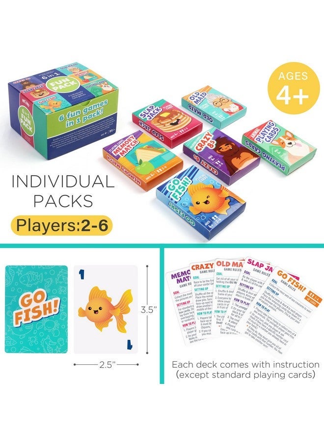 LotFancy Card Games for Kids, 6 Decks, Go Fish, Old Maid, Crazy Eights, Memory Match, Slap Jack, Animal Playing Cards, Easter Basket Stuffers, Stocking Stuffers, Birthday Gifts - Image 3