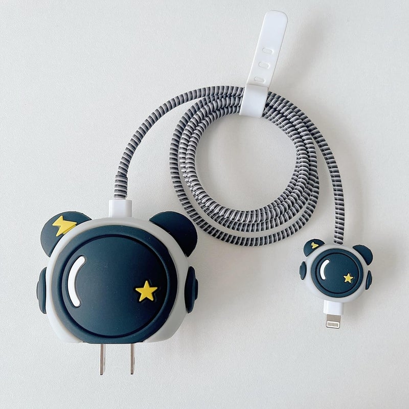 SKYCELL Charger Case Cover with Full Cable Protector 3D Cute Pattern Compatible for iPhone Charger Only 18W & 20W iPhone 16,iPhone 13,iPhone 15,iPhone 14 (Black Astronaut) - Image 1