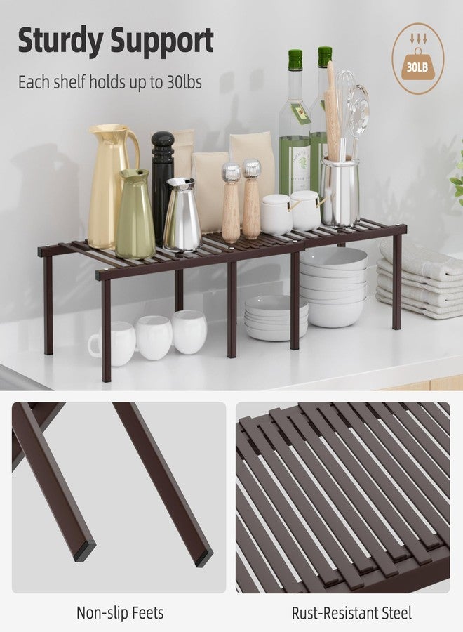STORAGE MANIAC Set of 4 Expandable Kitchen Cabinet Organizer Shelf Kitchen Counter Shelves Spice Rack Kitchens Storage Wire Shelf Adjustable Metal Pantry Storage for Plate Dish, Brown - Image 3