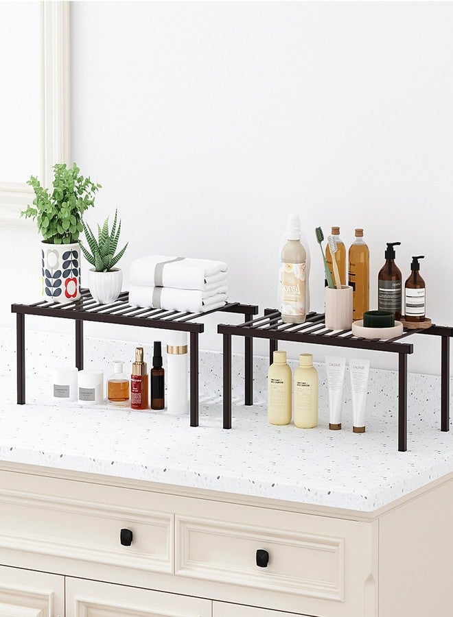 STORAGE MANIAC Set of 4 Expandable Kitchen Cabinet Organizer Shelf Kitchen Counter Shelves Spice Rack Kitchens Storage Wire Shelf Adjustable Metal Pantry Storage for Plate Dish, Brown - Image 5