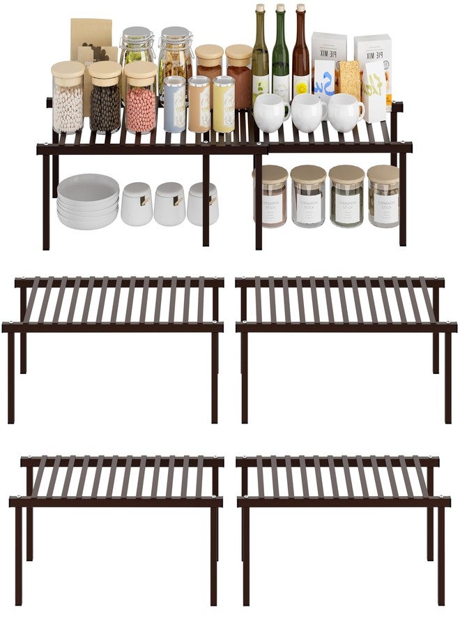 STORAGE MANIAC Set of 4 Expandable Kitchen Cabinet Organizer Shelf Kitchen Counter Shelves Spice Rack Kitchens Storage Wire Shelf Adjustable Metal Pantry Storage for Plate Dish, Brown - Image 1