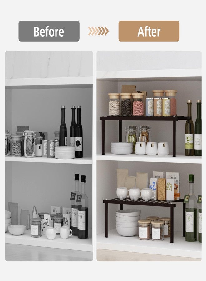 STORAGE MANIAC Set of 4 Expandable Kitchen Cabinet Organizer Shelf Kitchen Counter Shelves Spice Rack Kitchens Storage Wire Shelf Adjustable Metal Pantry Storage for Plate Dish, Brown - Image 4