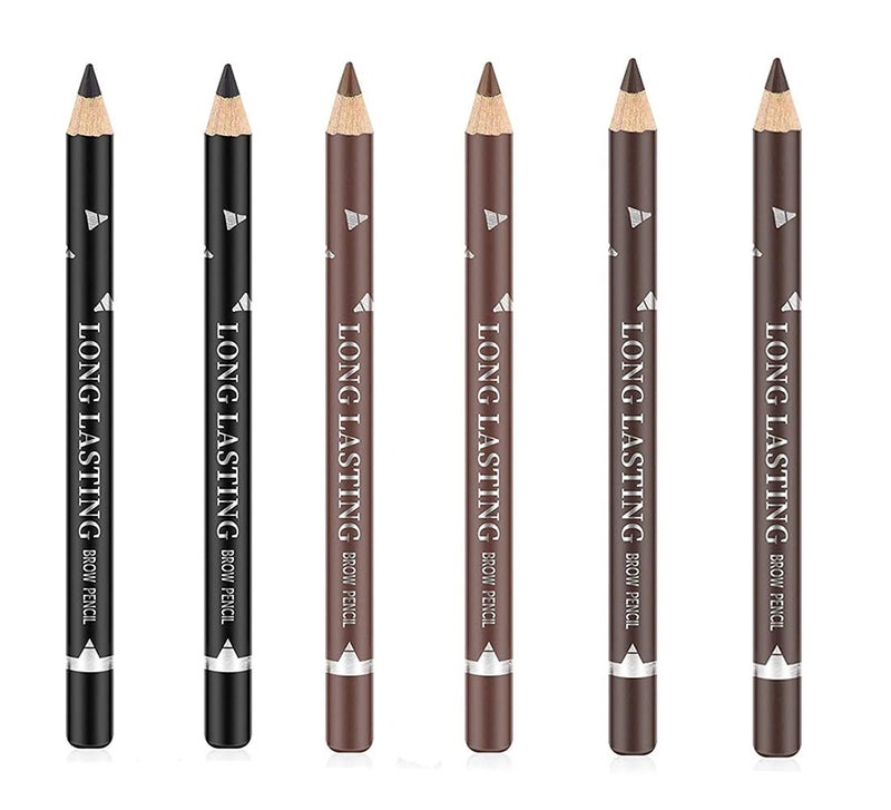 Go Ho 6 PCS Eyebrow Eye Liner Pencil Set,Easy to Color Sweatproof Eye Brow Pencil,Professional Long-lasting Eyeliner Gel Makeup Brow Tint Pen,3 Colors(Black,Brown,Dark Brown) - Image 1