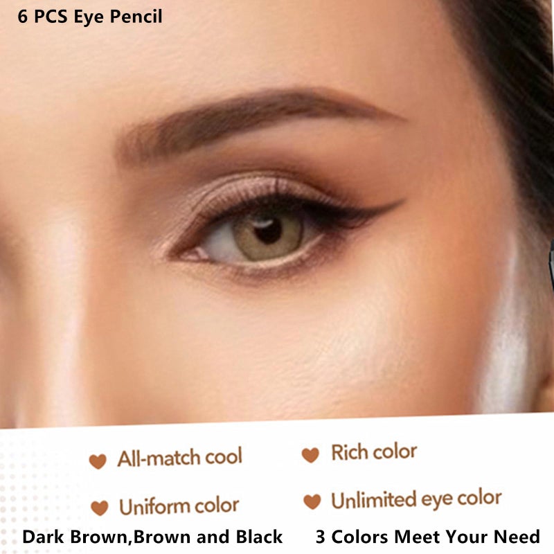 Go Ho 6 PCS Eyebrow Eye Liner Pencil Set,Easy to Color Sweatproof Eye Brow Pencil,Professional Long-lasting Eyeliner Gel Makeup Brow Tint Pen,3 Colors(Black,Brown,Dark Brown) - Image 2