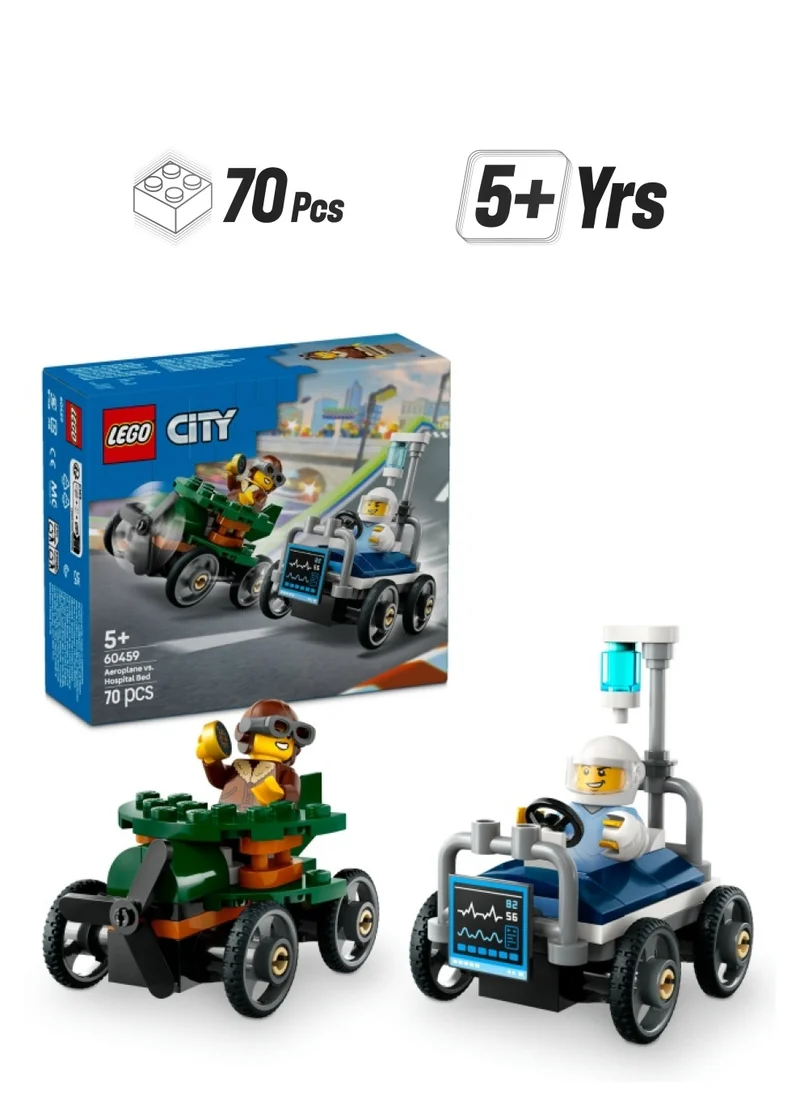 ليغو City Aeroplane vs. Hospital Bed Race Car Pack Soapbox Racing Toy 60459 (70) Pieces