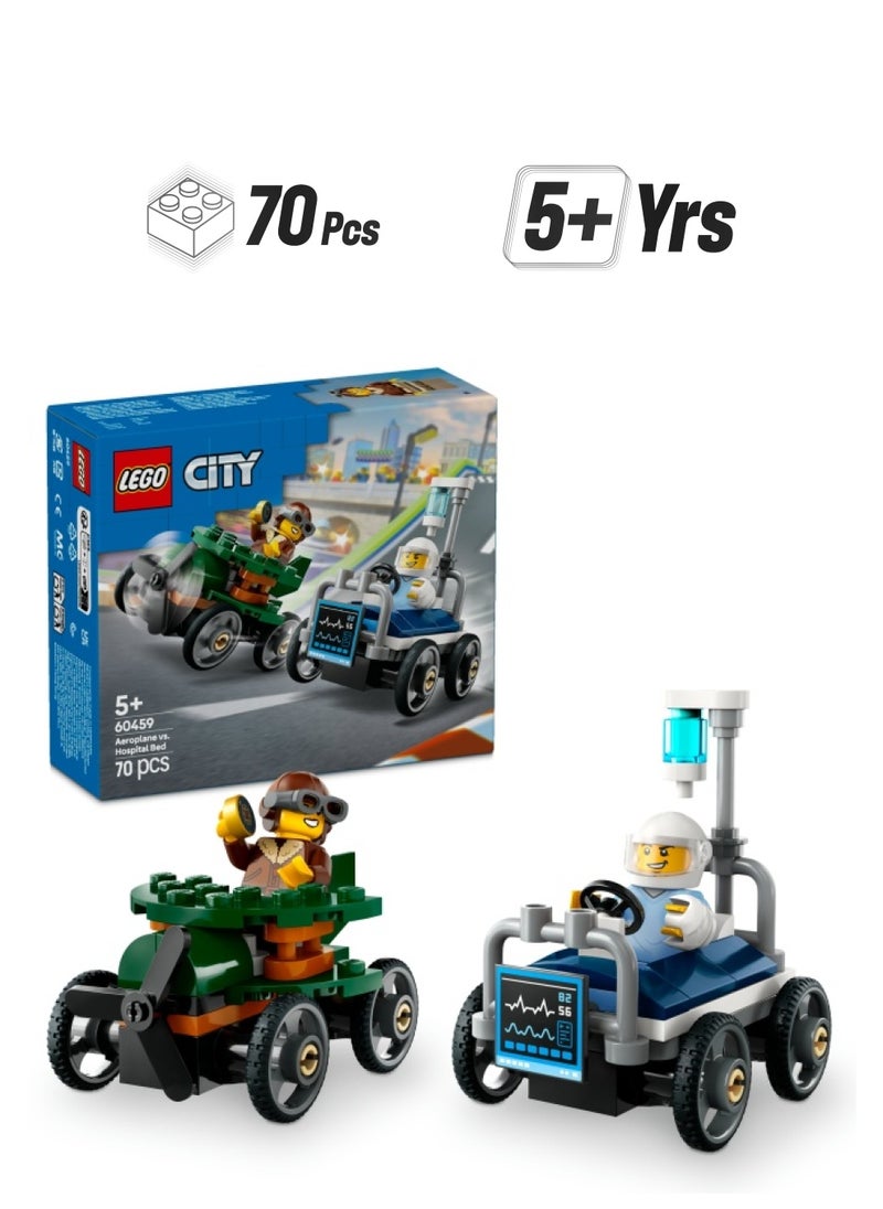 LEGO City Aeroplane vs. Hospital Bed Race Car Pack Soapbox Racing Toy 60459 (70) Pieces  - Image 1