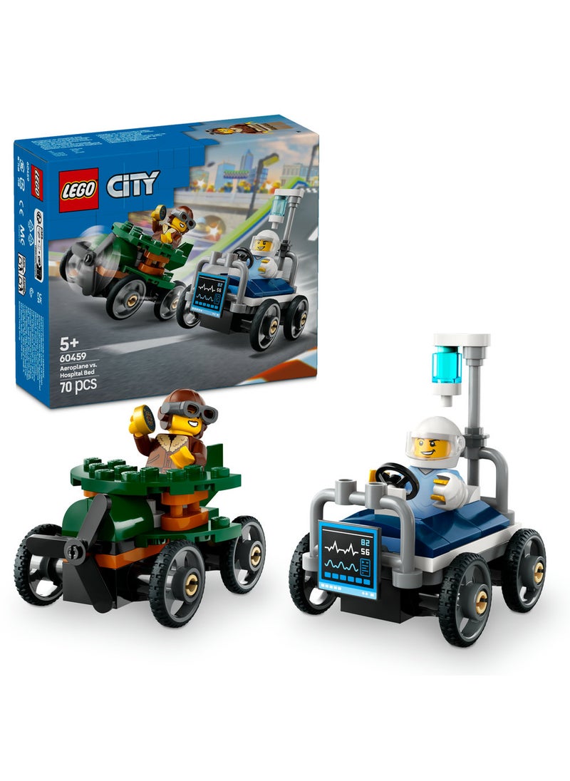 LEGO City Aeroplane vs. Hospital Bed Race Car Pack Soapbox Racing Toy 60459 (70) Pieces  - Image 1