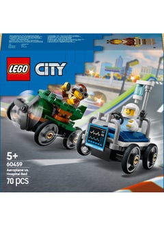 LEGO City Aeroplane vs. Hospital Bed Race Car Pack Toy - Soapbox Car Toys for 5+ Year Old Boys & Girls - Fun Gifts for Birthdays & Holidays - Building Set Includes 2 Minifigures - 60459 (70 pieces)  - Image 2