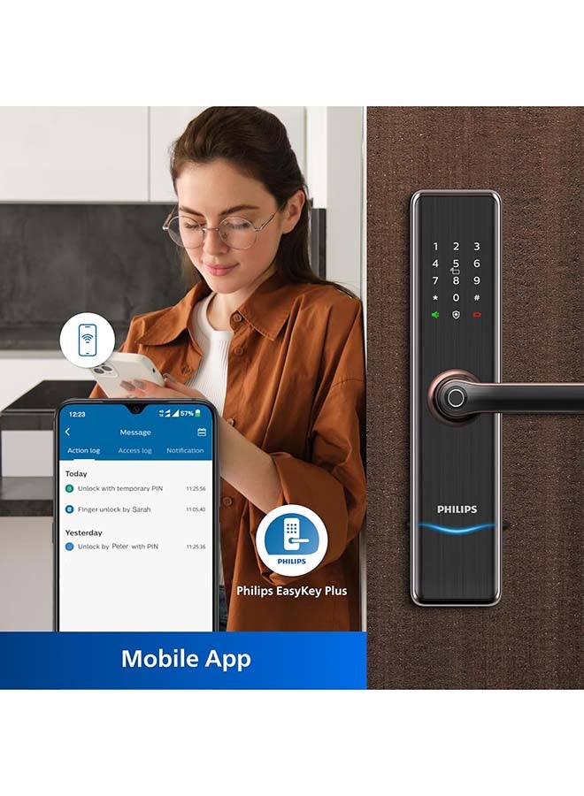 Philips DDL7300-5HWS Smart Lock with Wi-Fi, EasyKey App Control, Fingerprint, RFID, PIN Code, Mechanical Key, Temporary PINs, Automatic Locking Function, Copper Copper - Image 4
