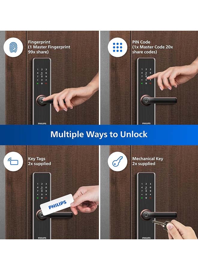 Philips DDL7300-5HWS Smart Lock with Wi-Fi, EasyKey App Control, Fingerprint, RFID, PIN Code, Mechanical Key, Temporary PINs, Automatic Locking Function, Copper Copper - Image 2