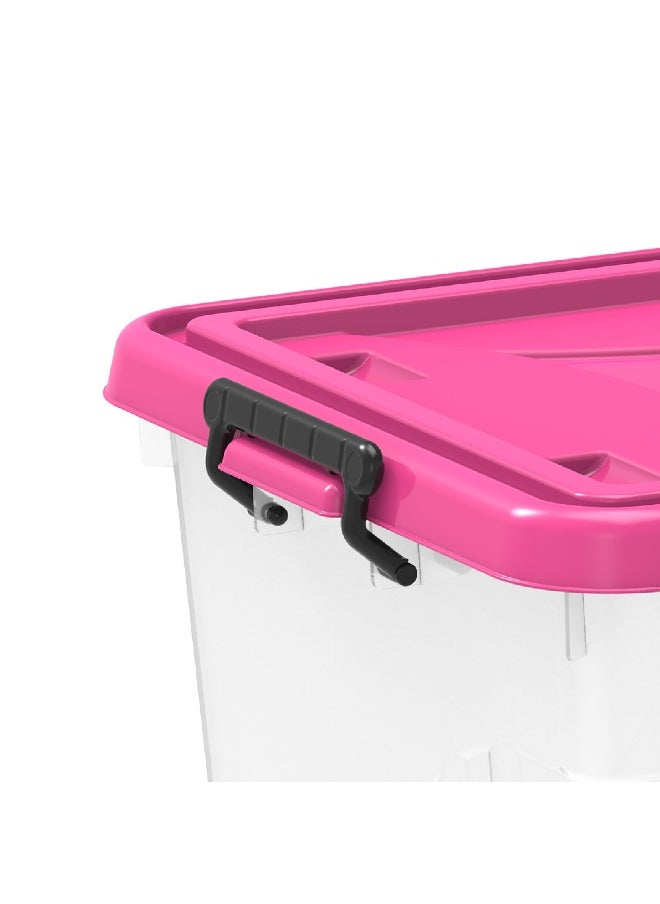 Cosmoplast - 22L Clear Plastic Storage Box With Wheels & Lockable Lid (Pink) - Image 1