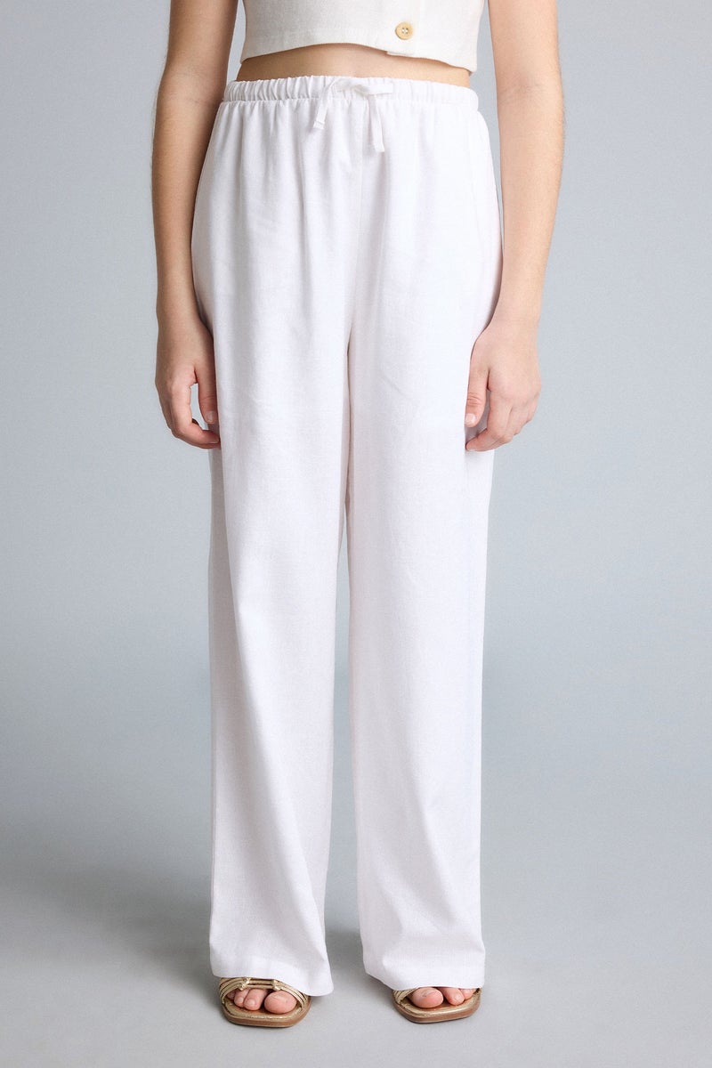 DeFacto White Girl Girl Wide-Leg Linen Blend Trousers for Girls Casual - Image 3