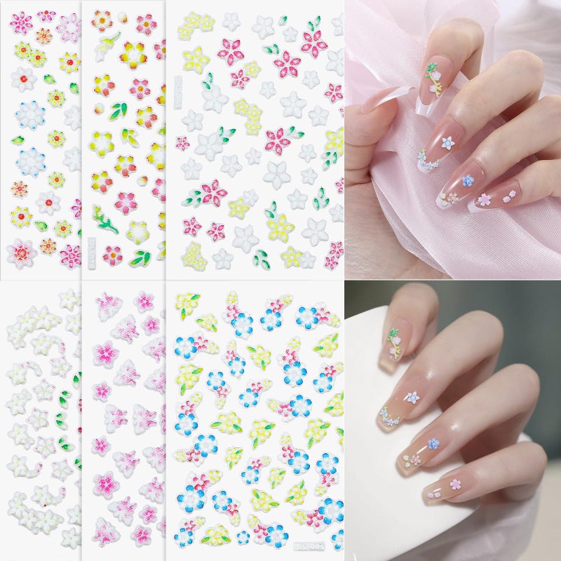 Umillars Flower Nail Art Stickers Decals, 30 Sheets Colorful Spring Floral Nail Decals 3D Self-Adhesive Pink White Daisy Heart Star Nail Stickers for Nail Art Design Flowers Pegatinas Para UÃ±as for Women Nails - Image 4