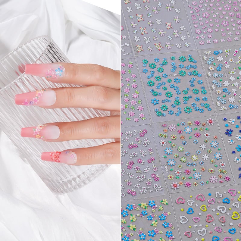 Umillars Flower Nail Art Stickers Decals, 30 Sheets Colorful Spring Floral Nail Decals 3D Self-Adhesive Pink White Daisy Heart Star Nail Stickers for Nail Art Design Flowers Pegatinas Para UÃ±as for Women Nails - Image 3