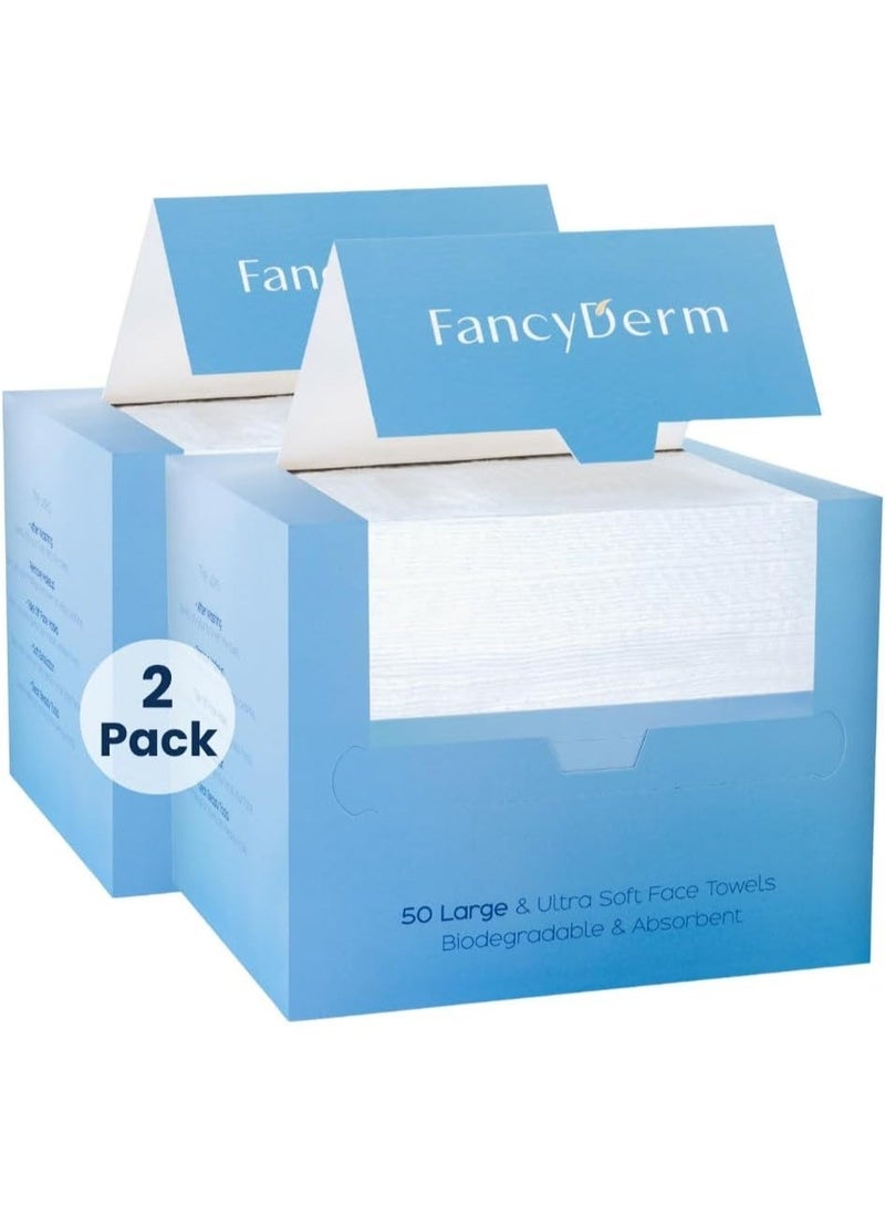 FancyDerm Face towels, Face tissue, Disposable face towels, Facial tissue, 100 count - Pack of 2 - Image 1