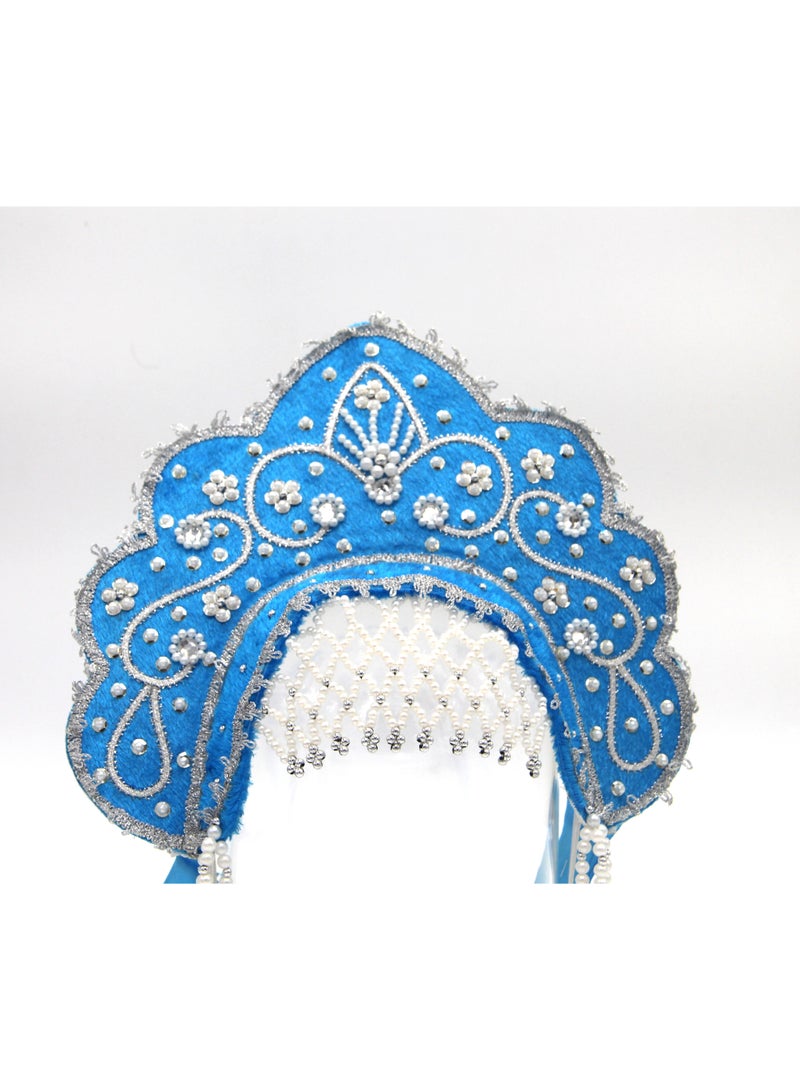 D'Daniela D' Daniela - Women's Traditional Headdress Kokoshnik - Blue with Silver Stones and Beads - Image 2