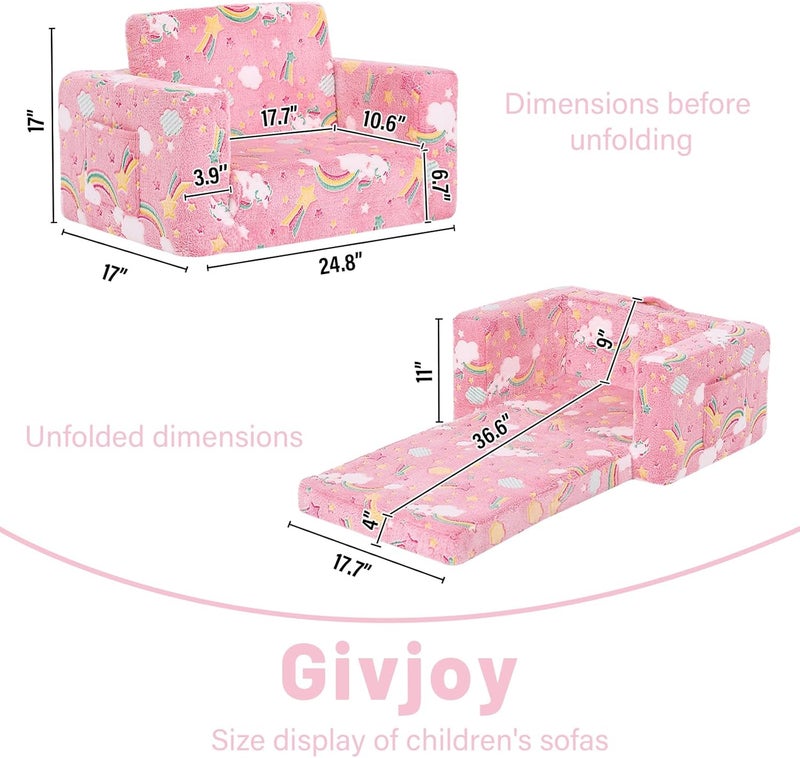 Givjoy كرسي الأطفال الصغار أريكة الأطفال، كرسي ذو ذراعين مريح 2 في 1 مع غطاء قابل للإزالة والغسل ومقبض حمل، كرسي قراءة قابل للتحويل أريكة الأطفال الصغار للبنات والبنين - Image 3