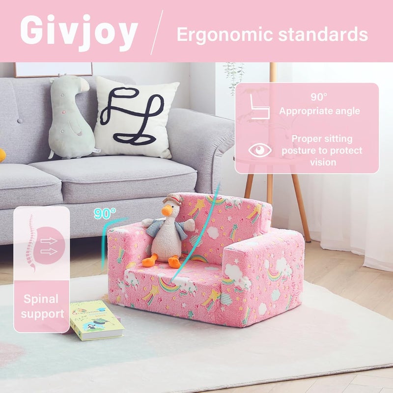 Givjoy كرسي الأطفال الصغار أريكة الأطفال، كرسي ذو ذراعين مريح 2 في 1 مع غطاء قابل للإزالة والغسل ومقبض حمل، كرسي قراءة قابل للتحويل أريكة الأطفال الصغار للبنات والبنين - Image 5