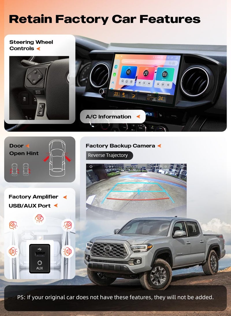 Dasaita Android 13 Car Stereo for Toyota Tacoma 2016-2022, 11.6" 2K Touchscreen Head Unit, 6GB+64GB, Wireless Apple CarPlay & Android Auto, 8-Core CPU, Bluetooth 5.0, 4G LTE/5G WiFi, Plug & Play - Image 3