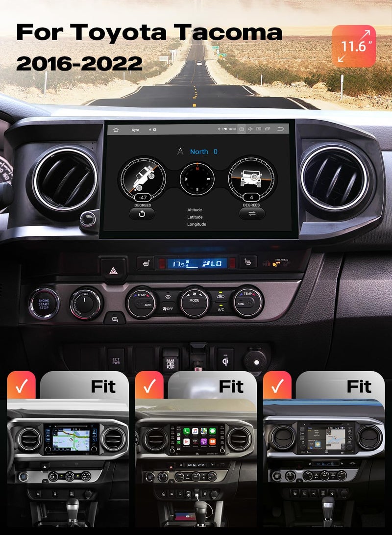 Dasaita Android 13 Car Stereo for Toyota Tacoma 2016-2022, 11.6" 2K Touchscreen Head Unit, 6GB+64GB, Wireless Apple CarPlay & Android Auto, 8-Core CPU, Bluetooth 5.0, 4G LTE/5G WiFi, Plug & Play - Image 2