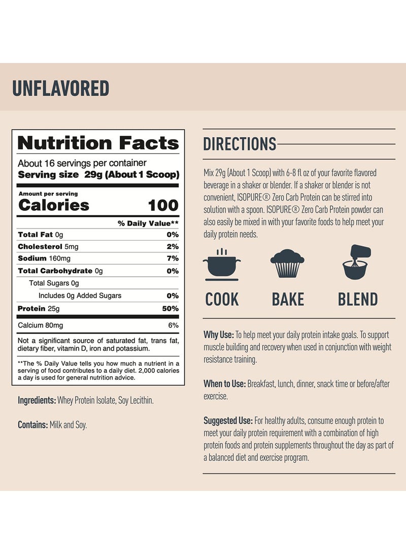 Isopure Isolate Protein Powder, Lactose Free, Gluten Free, With Vitamins 1 LB 16 Servings - Image 2