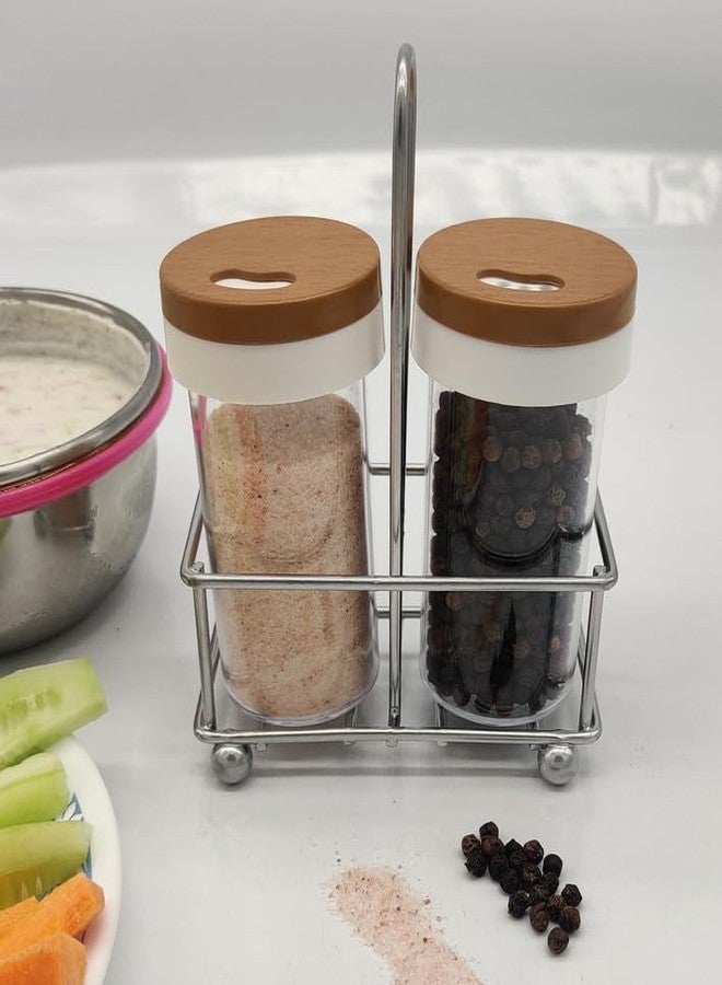 Appeasy Plastic Salt and Pepper Shakers Set with MS Holder, Refillable-Kitchen Dining Table Décor-Brown. - Image 2