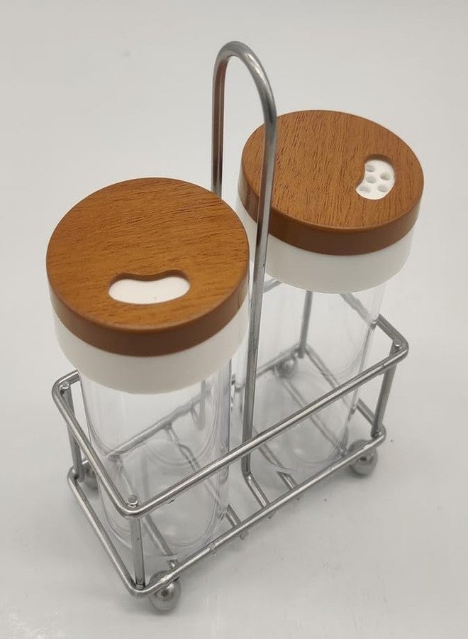 Appeasy Plastic Salt and Pepper Shakers Set with MS Holder, Refillable-Kitchen Dining Table Décor-Brown. - Image 1