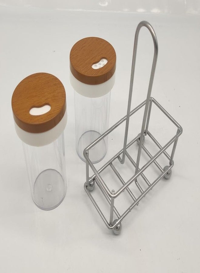 Appeasy Plastic Salt and Pepper Shakers Set with MS Holder, Refillable-Kitchen Dining Table Décor-Brown. - Image 3