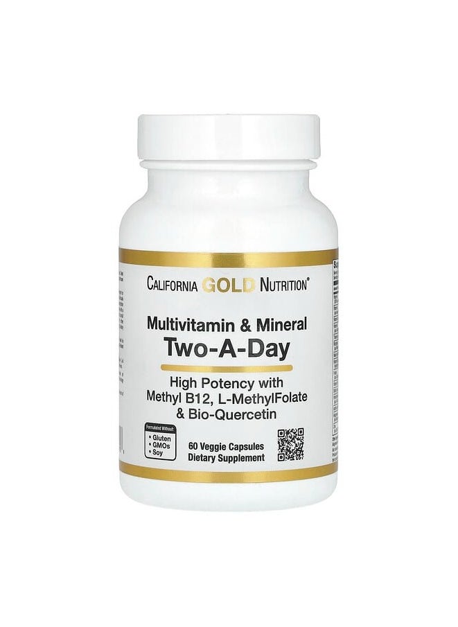 California Gold Nutrition - Multivitamin and Mineral with Methyl B12 Vitamin C L-MethylFolate and Bio-Quercetin Two-A-Day 60 Veggie Capsules - Image 1