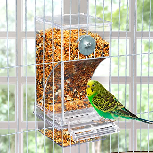 Rypet No Mess Automatic Bird Feeder Transparent Food Container Cage Acrylic Parrot Feeder Accessories for Small Birds Parrot Cockatoo Canary - Image 2