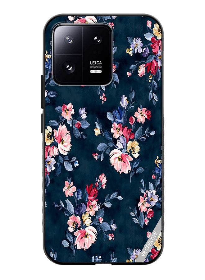 VR CREATIVE Protective Case Cover For Xiaomi 13 A Navy Floral Print With Brightly Coloured Pink And Yellow Flowers On It Design Multicolour - Image 1