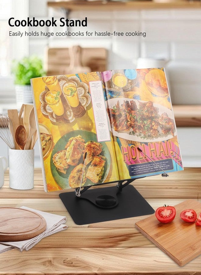 Honagu Book Stand for Reading, Adjustable Book Holder with 360 Degree Rotating Base & Page Clips, Hands Free Foldable Desktop Cookbook Stand for Sheet Music, Laptop, Recipe, Textbook (Brown Wood) - Image 2