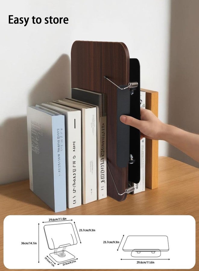 Honagu Book Stand for Reading, Adjustable Book Holder with 360 Degree Rotating Base & Page Clips, Hands Free Foldable Desktop Cookbook Stand for Sheet Music, Laptop, Recipe, Textbook (Brown Wood) - Image 5