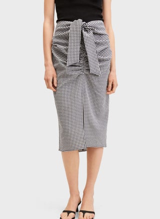 Checked Front Split Tie Detail Skirt